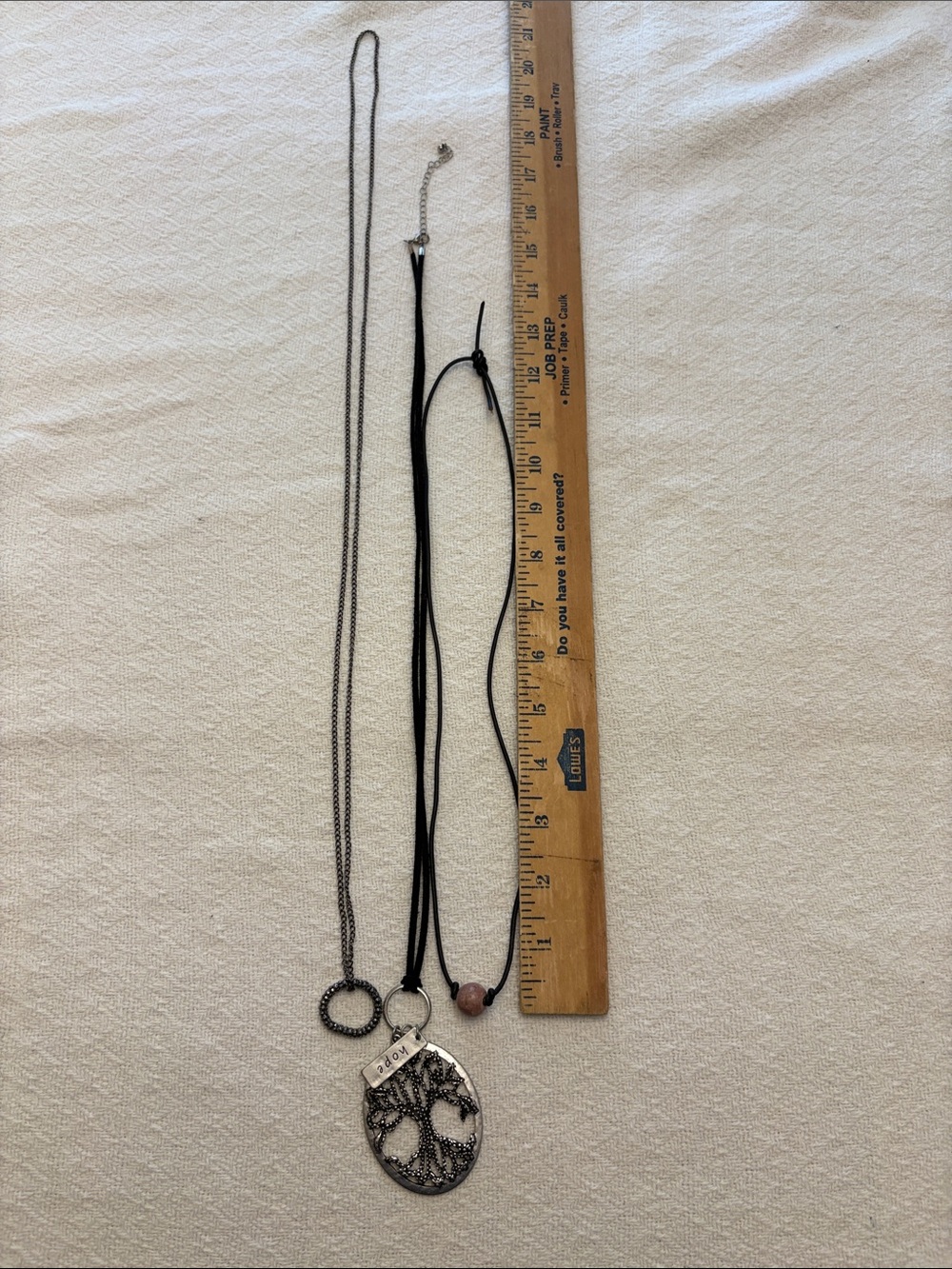 Boho Bundle of 3 Black Cord and Gunmetal Tree of Life Necklace with Pink Accent - Picture 3 of 10